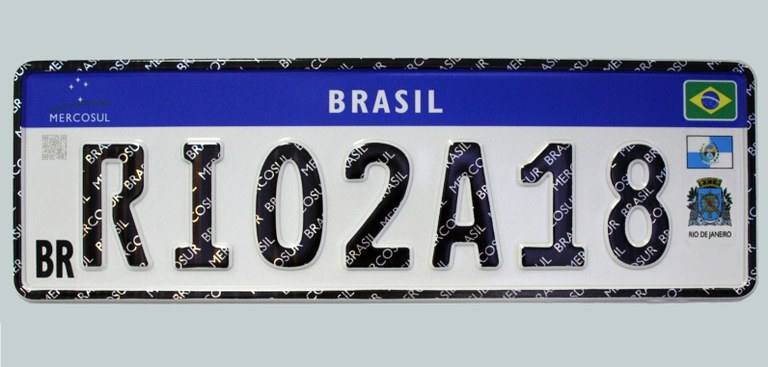 Imagem com o modelo de Placa Mercosul, adotada no Brasil Imagem com o modelo de Placa Mercosul, adotada no Brasil