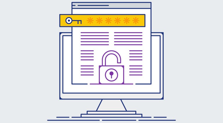 Ilustração com tela de computador e desenho de uma chave e de um cadeado, remetendo à segurança da informação e privacidade